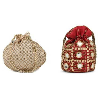 Designer Embroidered Potli Bag Combo- Golden & Maroon