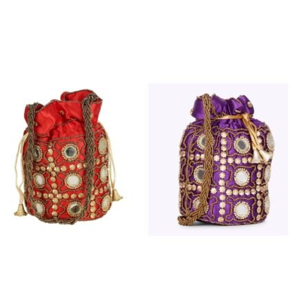 Combo - Designer Embroidered Potli Bag - Red & Purple