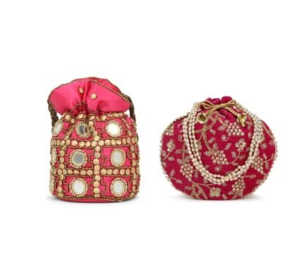 Combo - Designer Embroidered Potli Bag - Red & Pink