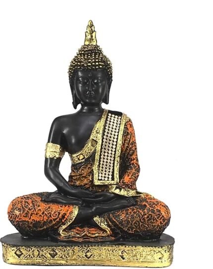 Sitting Buddha Statue showpiece for Home Decor Living Room and for Gift, ORANGE & GOLD