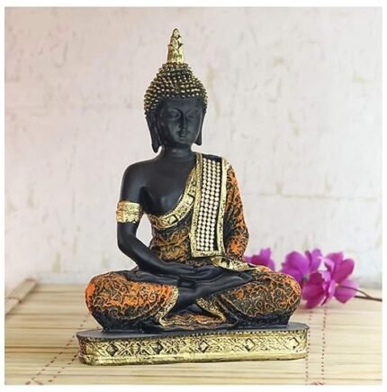 Polyresin Meditating Lord Buddha Showpiece 16.5 x 25 x 6.5 cm Multicolour, 1 Piece